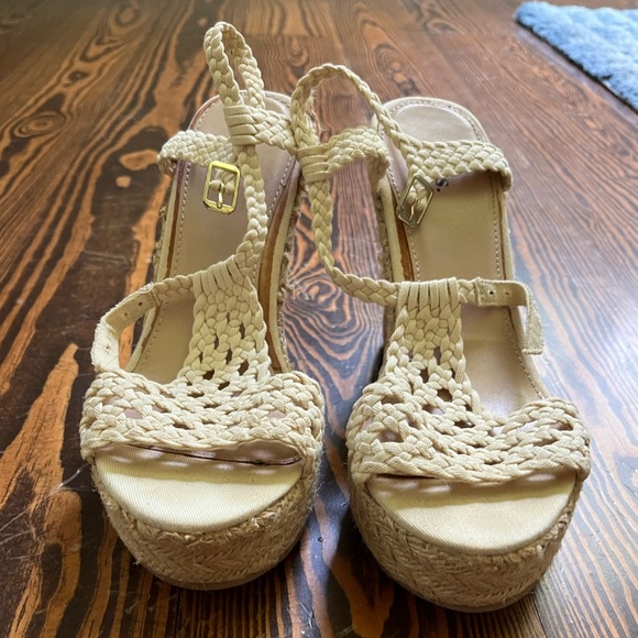 Shoes - Cream crochet style espadrille wedge